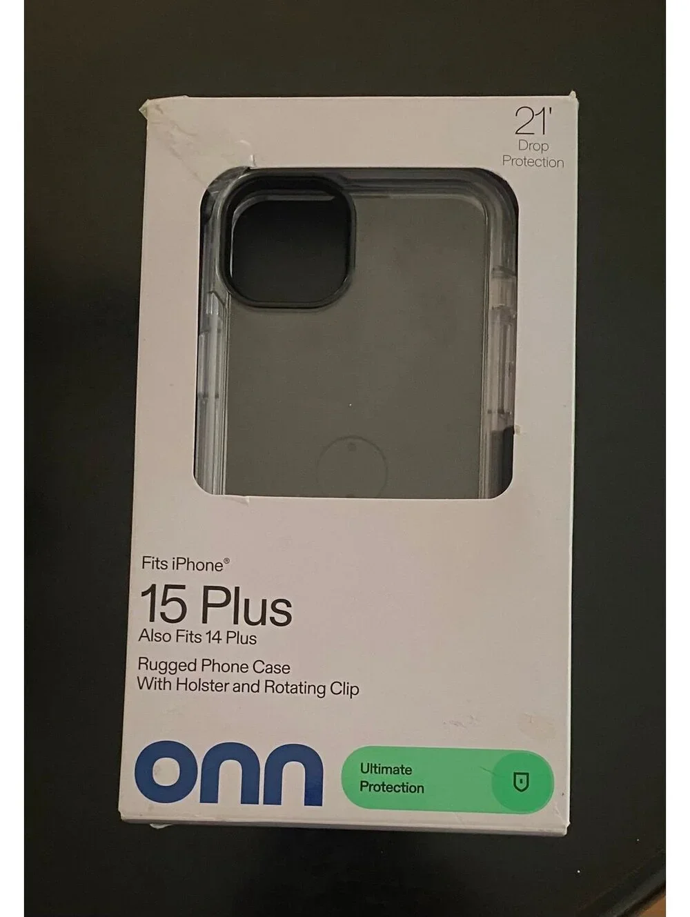 ONN Rugged Phone Case with Holster for iPhone 15 Plus/ 14 Plus Clear